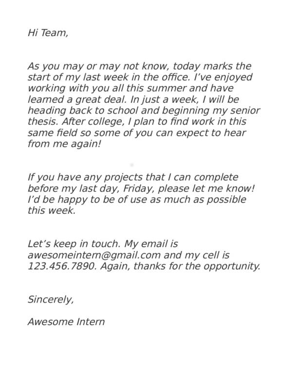 7 e mail internhip resignation letter