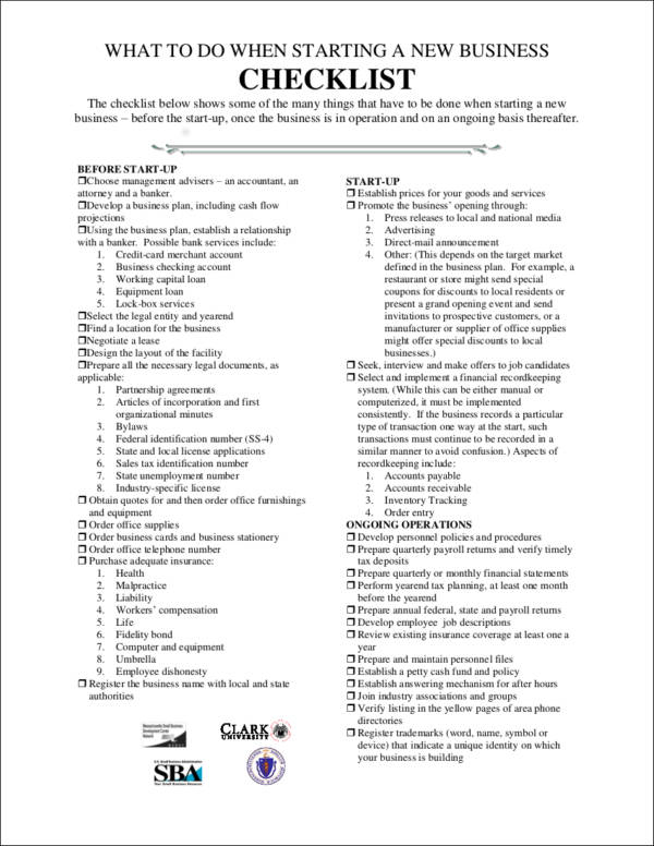 clark university new business checklist