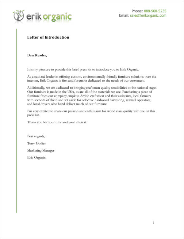 portfolio letter introduction of Company  Introduction Samples  Format Free 12  10 Letter