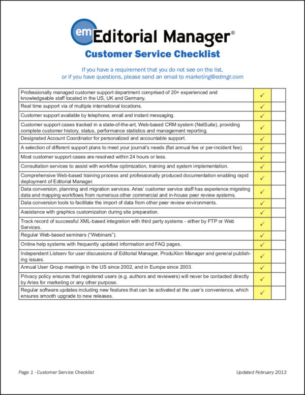 customer service checklist