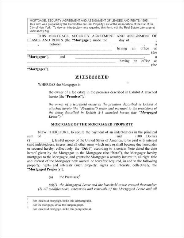 detailed mortgage agreement contract