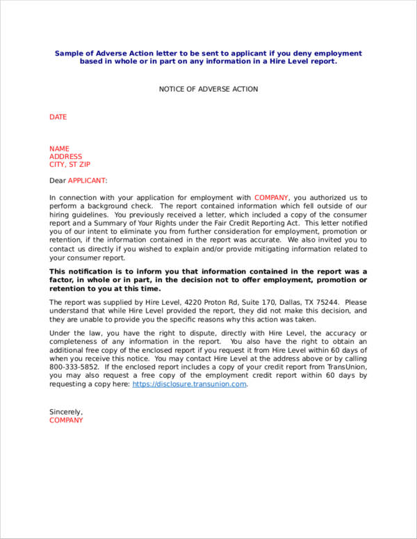 FREE What Is An Adverse Action Notice With Samples 