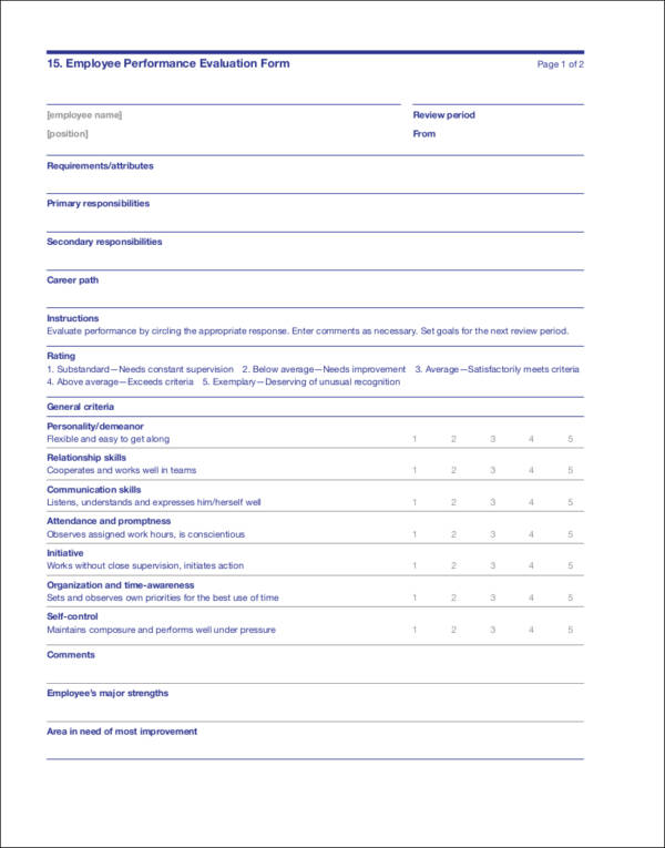 employee performance evaluation form template