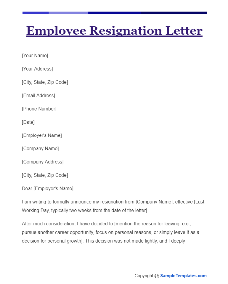 employee resignation letter