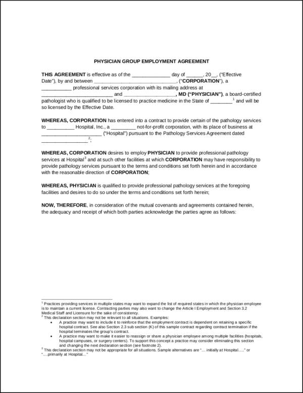 employment contract sample for pathologists