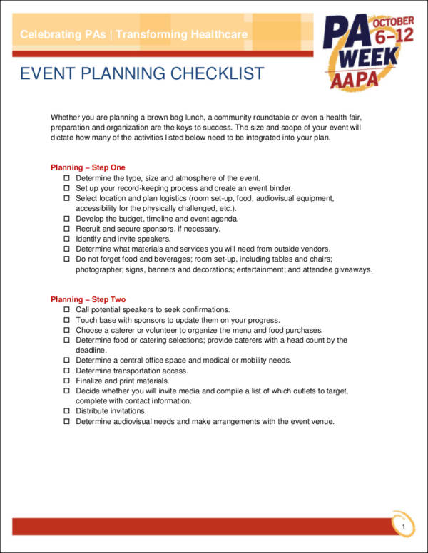 example event planning checklist