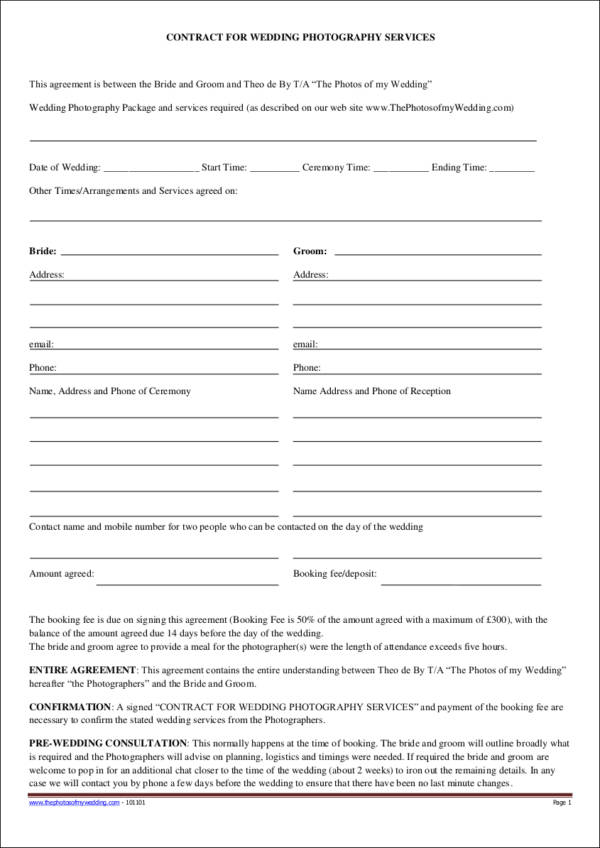 fillable wedding photography contract template