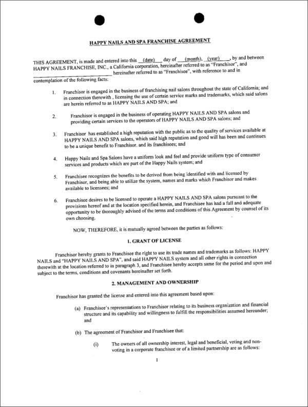 franchise agreement contract example