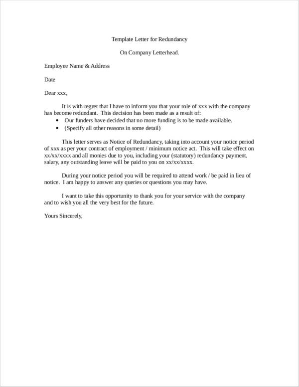 free template letter for layoff in word