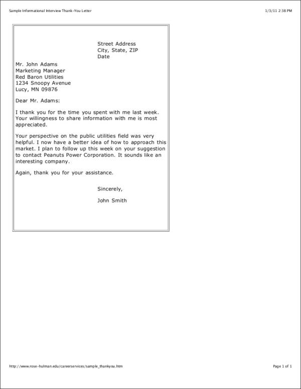 informational interview thank you letter template