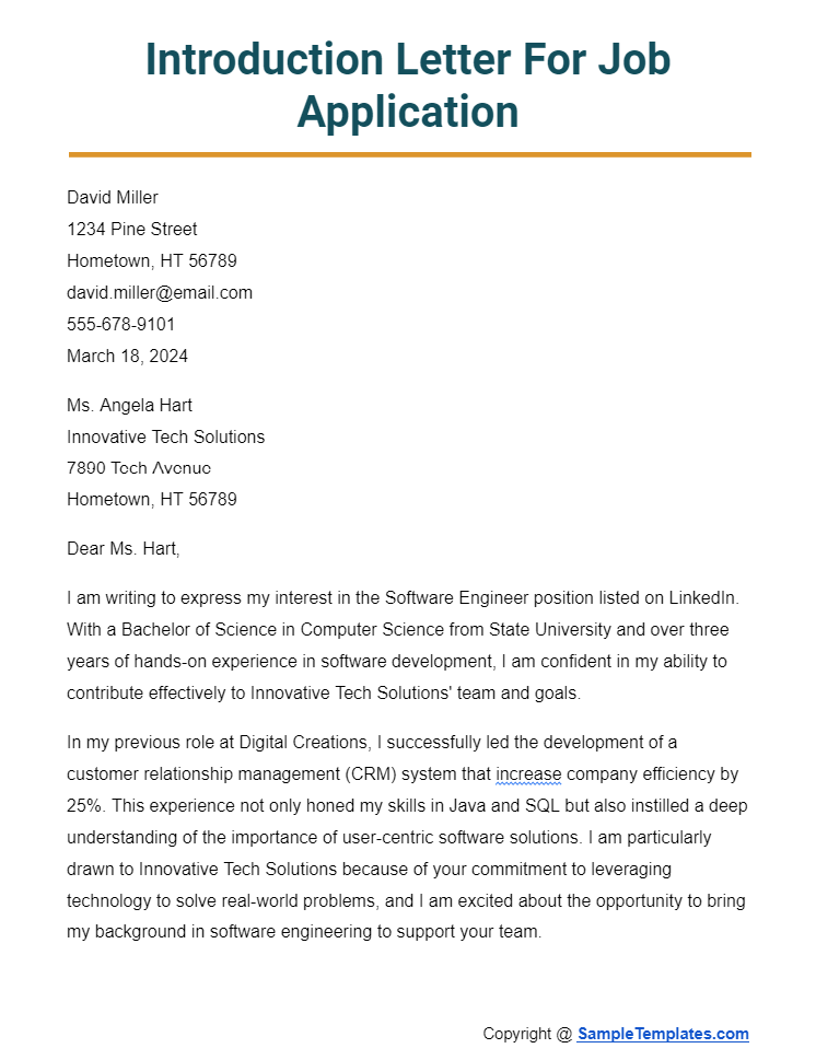 introduction letter for job application