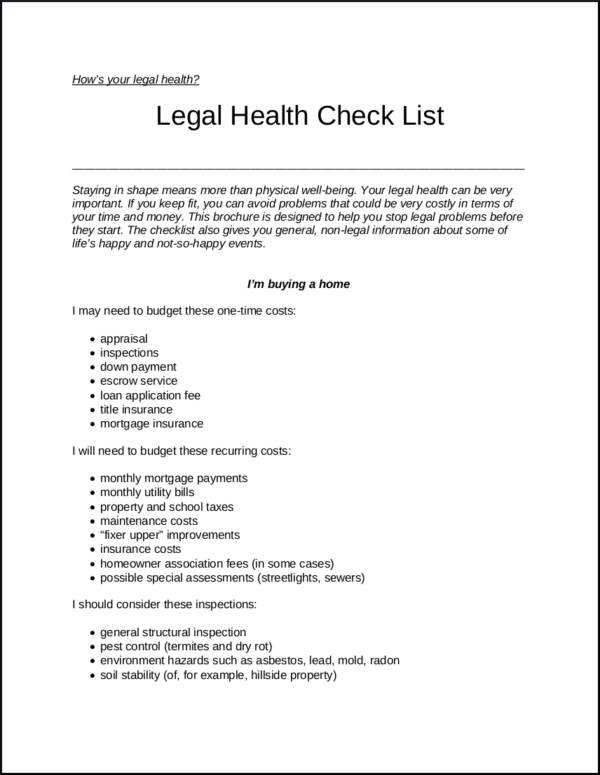 legal health checklist 