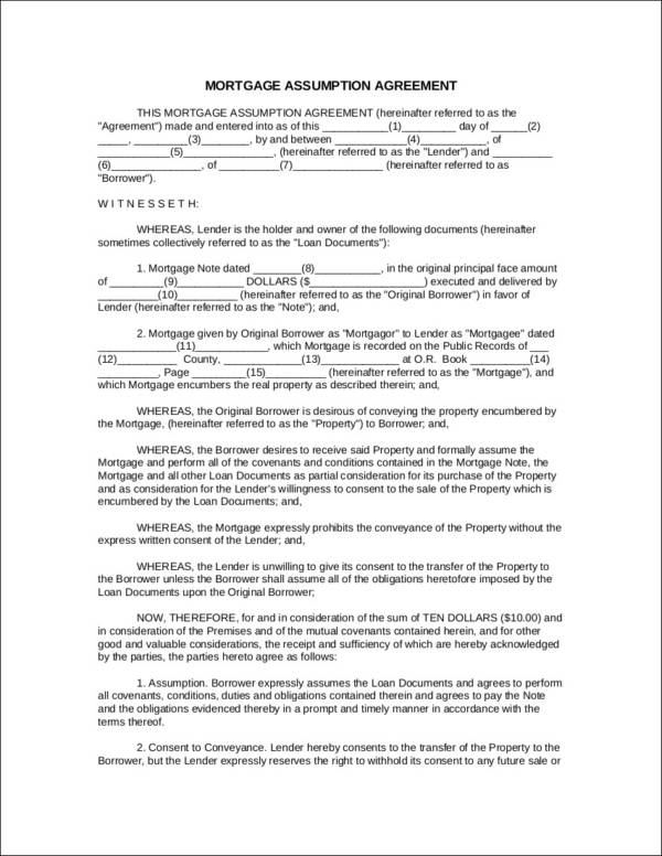 mortgage assumption agreement contract
