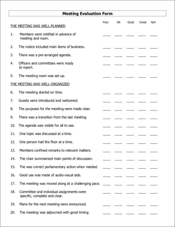 meeting evaluation form sample
