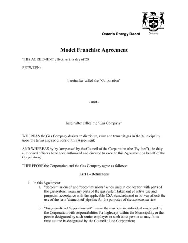 model franchise agreement 