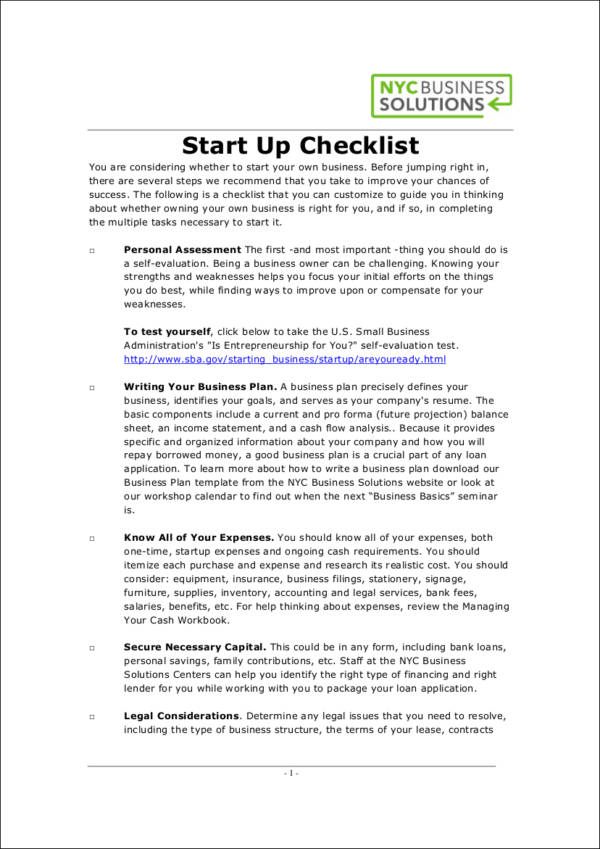 nyc business start up checklist 