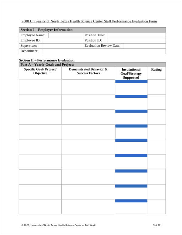 non supervisory employee evaluation form sample