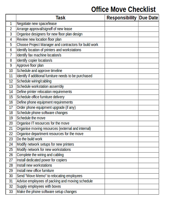 office move checklist template