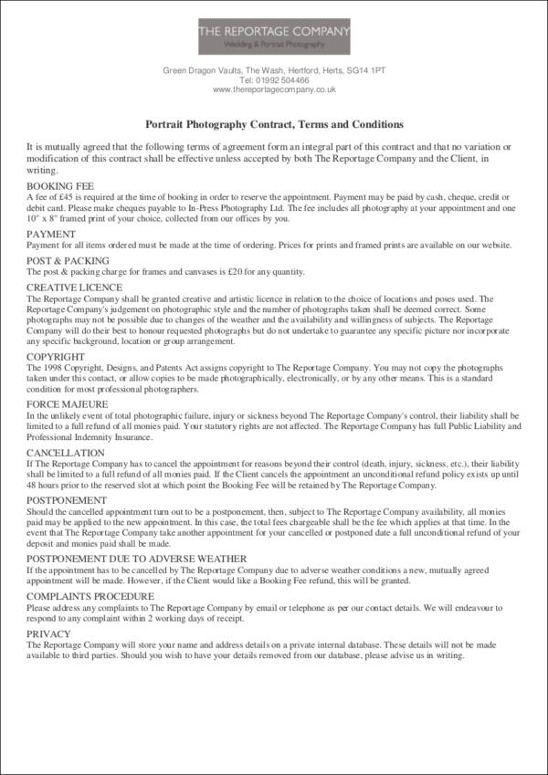 Free 23 Photography Contract Templates And Samples In Pdf Ms Word Google Docs Pages