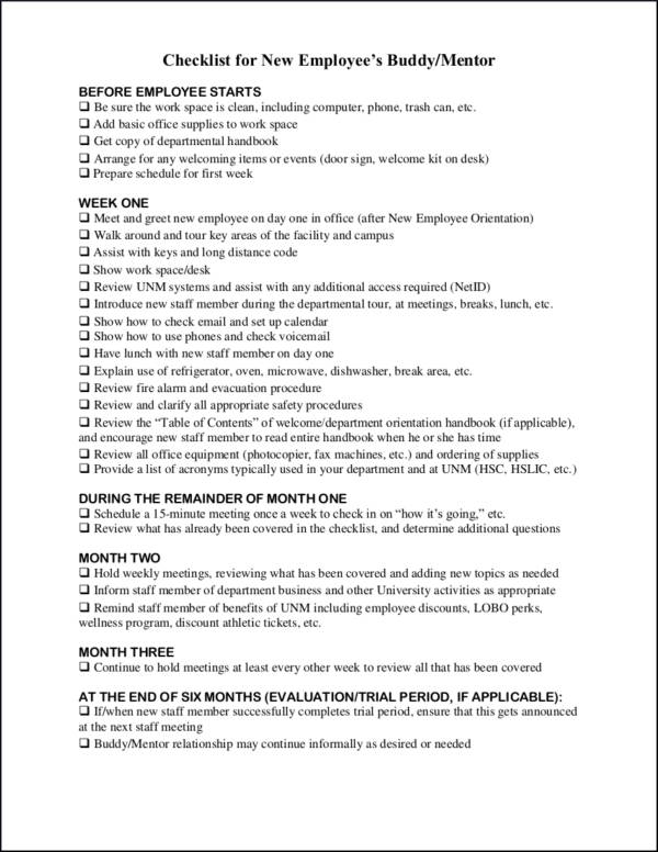 printable checklist for new employees