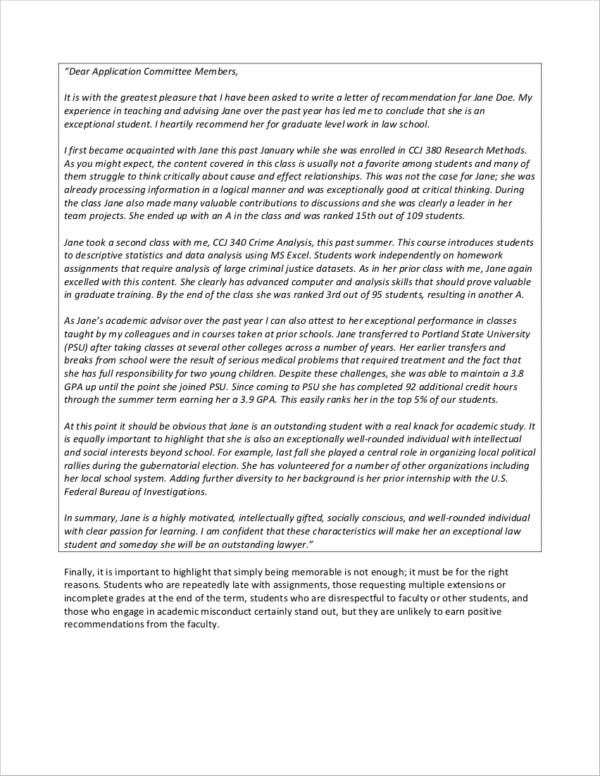 printable recommendation letter for graduate school