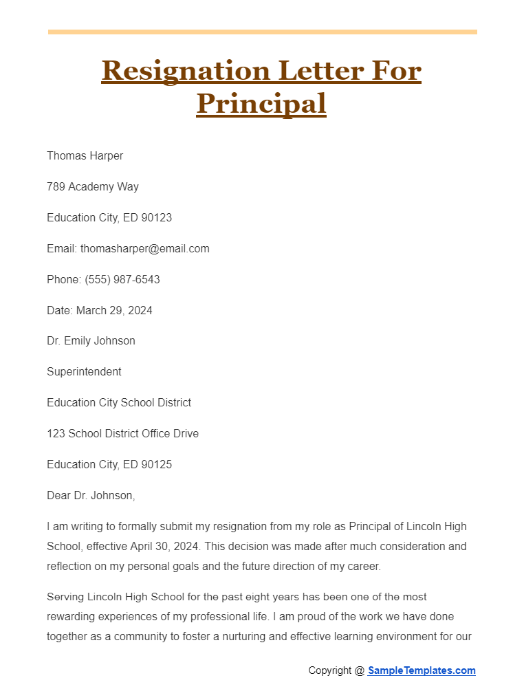 resignation letter for principal