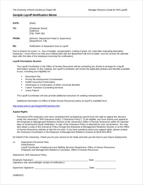 sample layoff notificatio memo to download