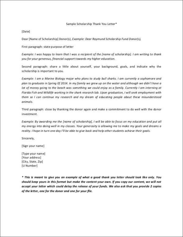 sample scholarship thank you letter