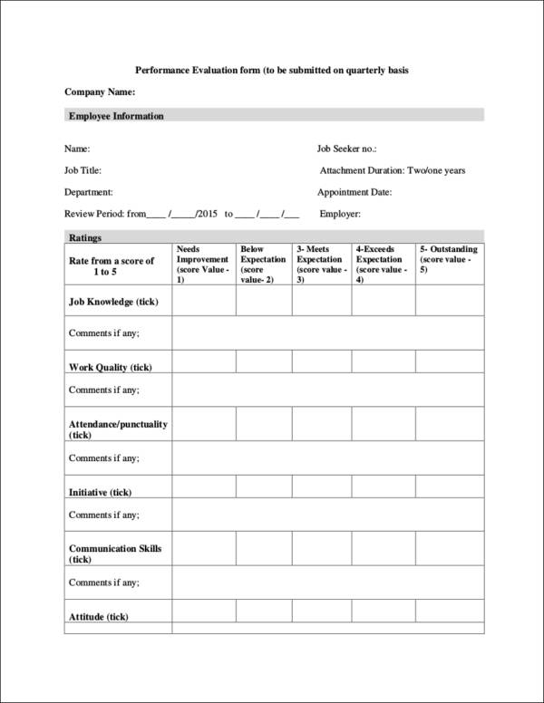 Printable Simple Employee Evaluation Form Printable Forms Free Online 3382