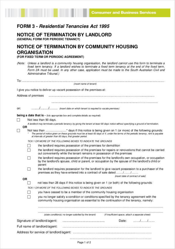 simple landlord notice of termination