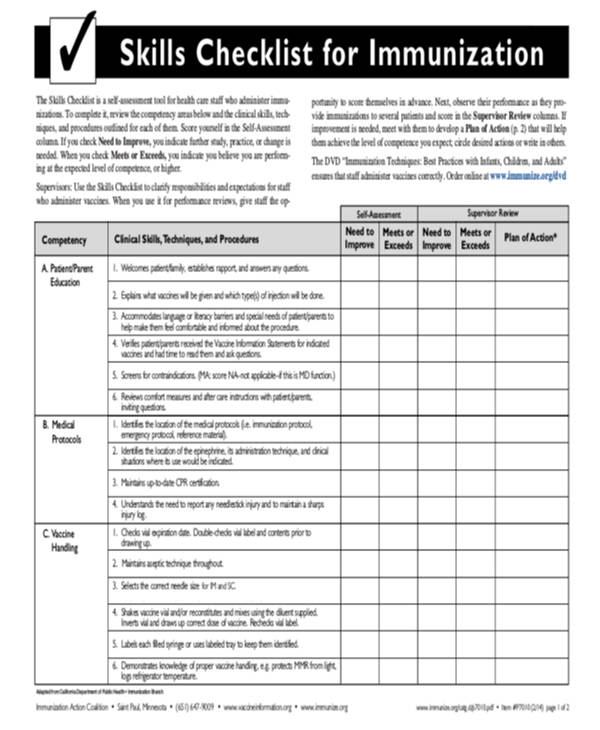 skills checklist for immunization1
