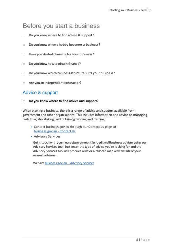 starting your business checklist pdf