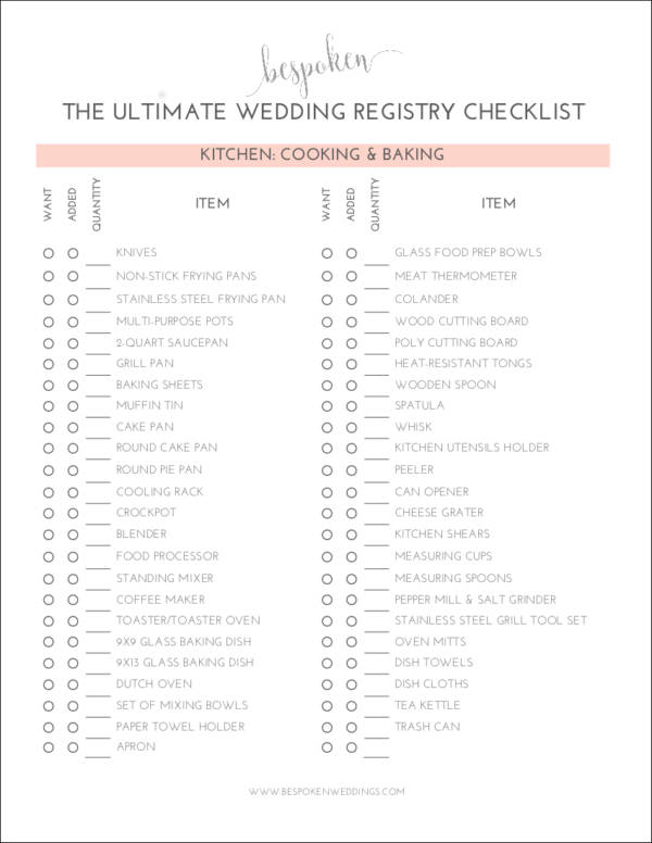 the ultimate wedding registry checklist sample