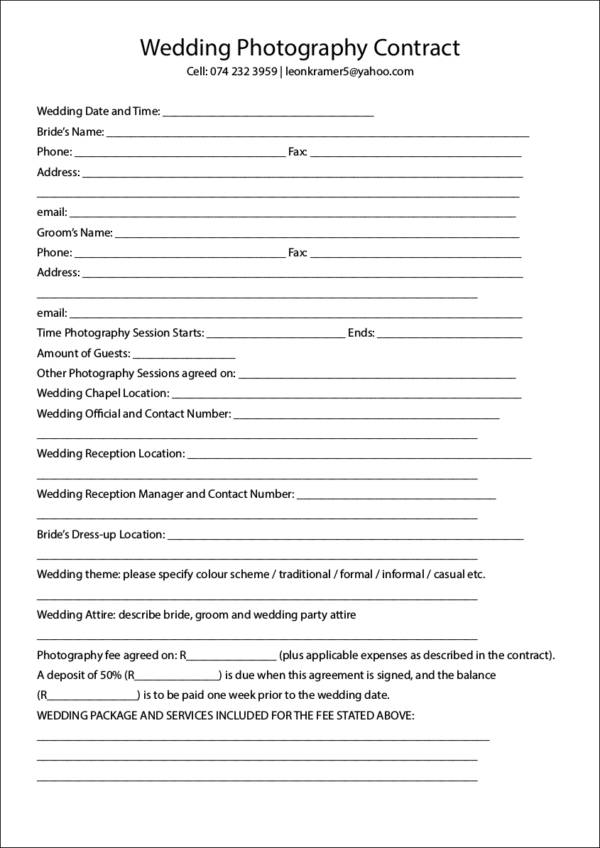 wedding photography cancellation contract template