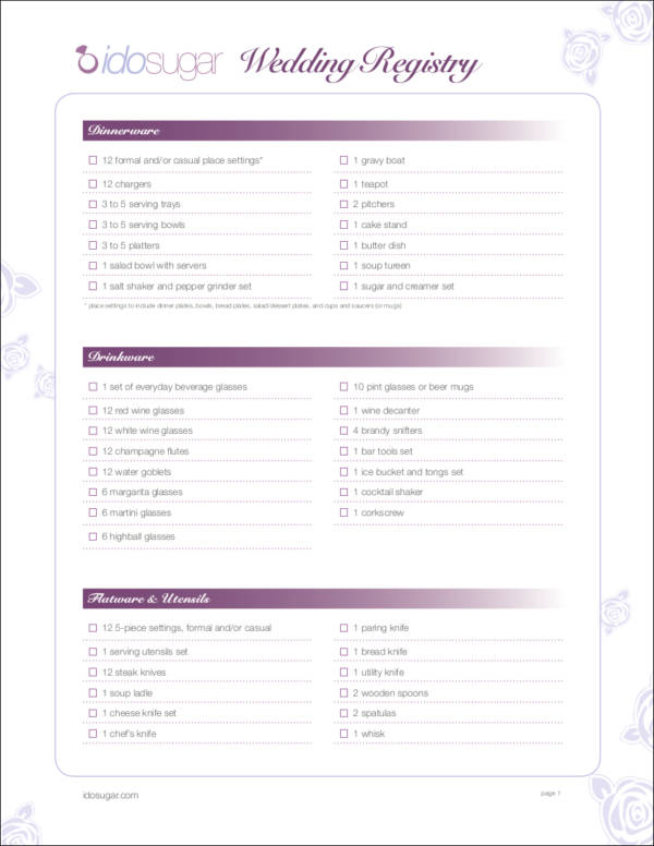 wedding registry checklist sample1