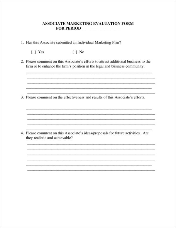 associate marketing evaluation form template