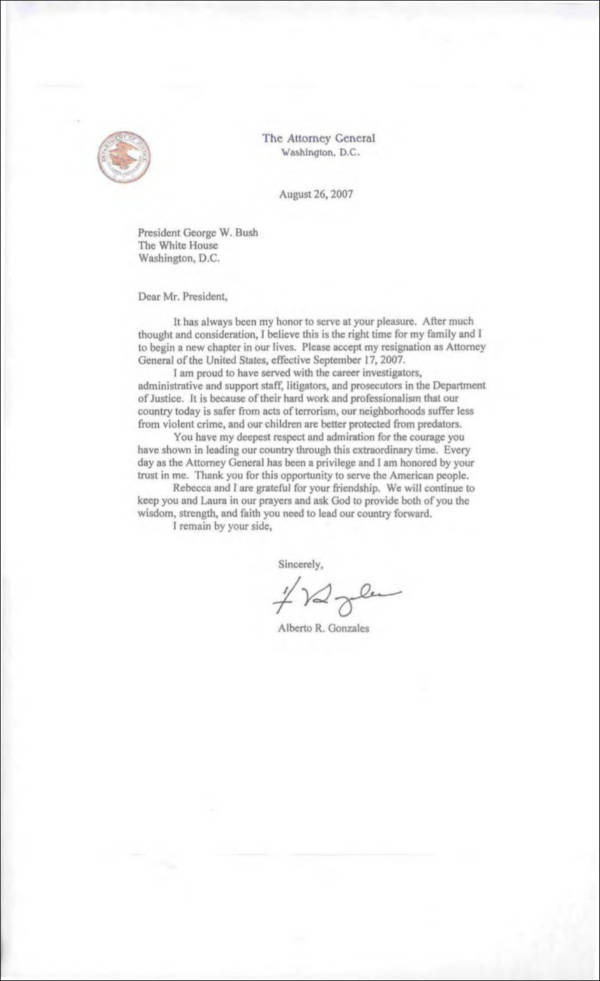 attorney general resignation letter sample