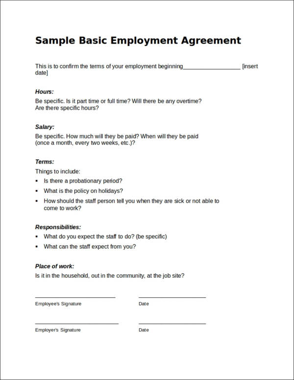 basic employment contract template