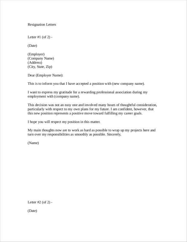 basic resignation letter in doc