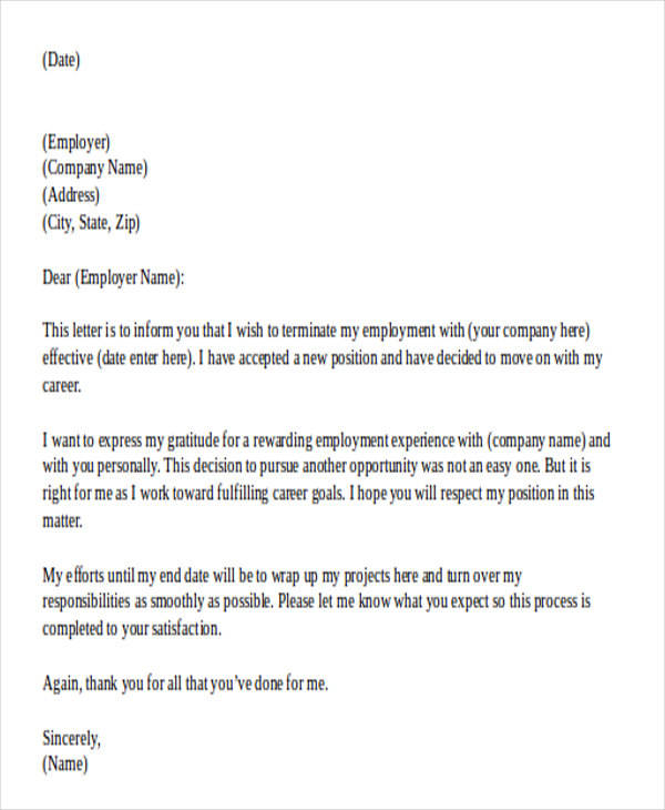 FREE 17+ Sample Work Resignation Letter Templates in MS Word | PDF