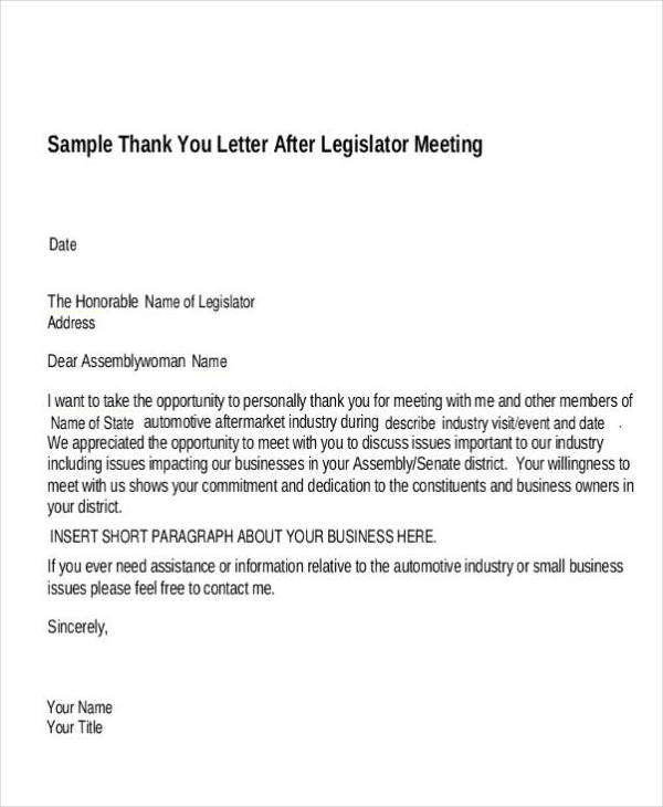 business meeting thank you letter