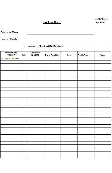 contract brief form template in excel
