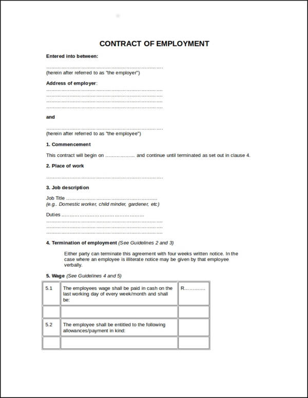 contract of employment sample template