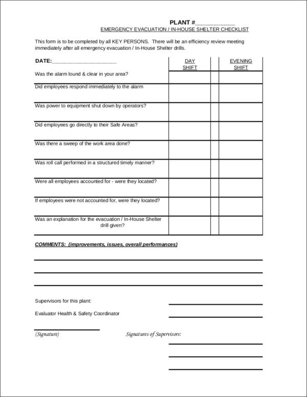 emergency drill checklist template