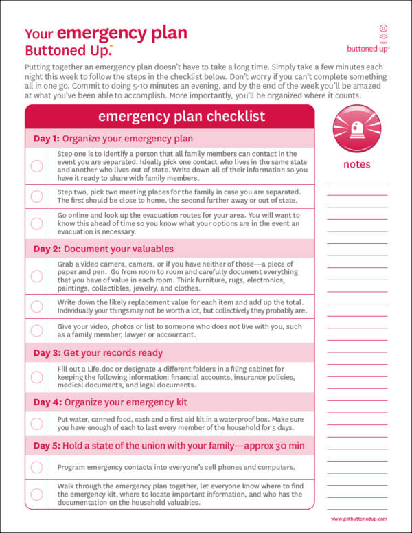 emergency plan checklist template