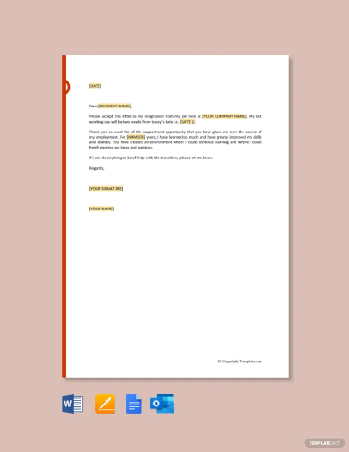 free formal resignation letter with 2 weeks notice period template