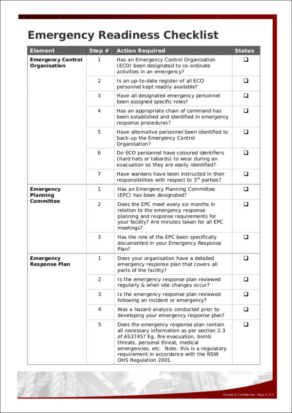 general emergency readiness checklist template