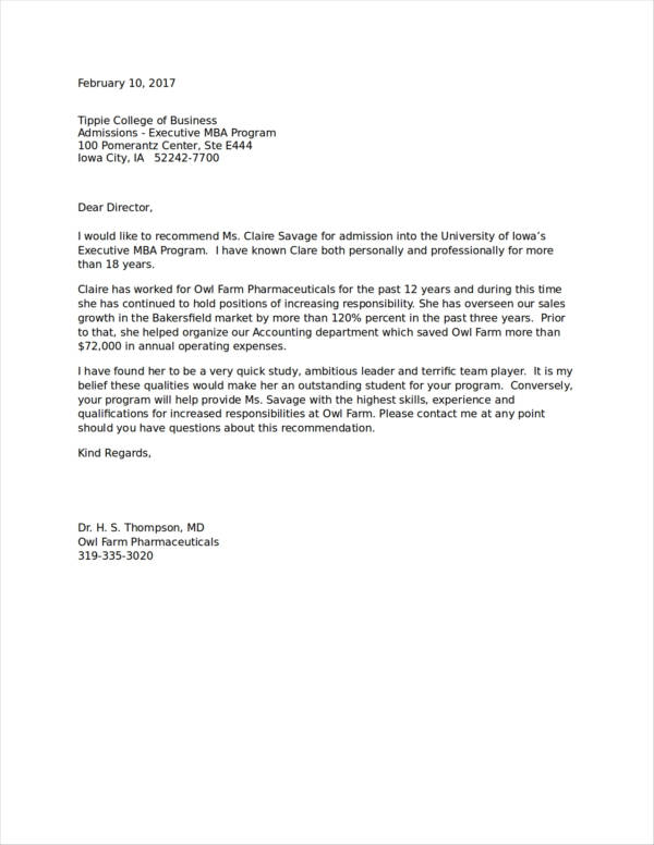 College Recommendation Letter From Employer Sample from images.sampletemplates.com