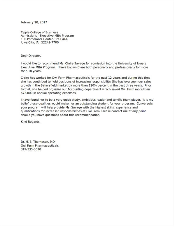 Recommendation Letter For Graduate Student From Employer Collection