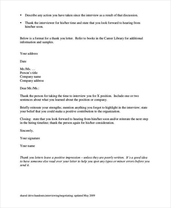 interview sample thank you letter format